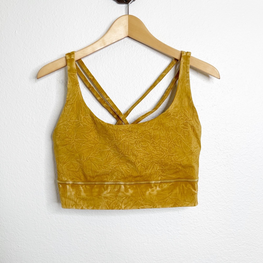 Lululemon Free To Be Serene Bra Long Line Crinkle Dye Yellow Gold Size 14